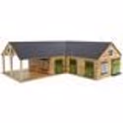Ecurie miniature en bois pour chevaux - Kids Globe - Univers miniature - 4 boxes de rangement - échelle 1:24