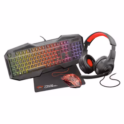 Trust GXT 1180RW, Taille réelle (100 %), USB, Clavier à membrane, LED, Noir, Souris incluse