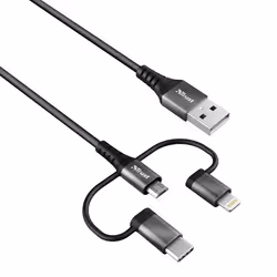 Trust 23572, 1 m, USB A, USB C/Micro-USB B/Lightning, USB 2.0, 480 Mbit/s, Noir
