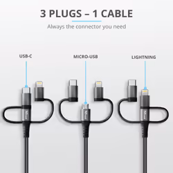 Trust 23572 câble USB 1 m USB 2.0 USB A USB C/Micro-USB B/Lightning Noir