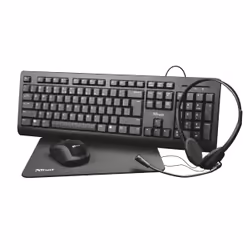Trust Primo, Taille réelle (100 %), USB, Clavier à membrane, QWERTZ, Noir, Souris incluse