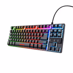Trust GXT 833 Thado TKL, Sans clé (80 - 87%), USB, Clavier à membrane, QWERTY, LED RGB, Noir
