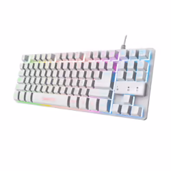 Trust GXT 833W, Sans clé (80 - 87%), USB, Clavier à membrane, QWERTY, Blanc