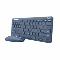 Trust Lyra, Mini, RF sans fil + Bluetooth, Commutateur de touche « ciseaux », QWERTY, Bleu, Souris incluse