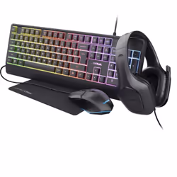 Trust GXT 792 QUADROX, Taille réelle (100 %), Avec fil, USB, LED RGB, Noir, Souris incluse