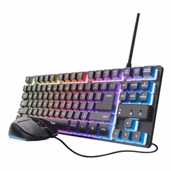 Trust GXT 798 Ensemble de gaming 2-en-1, Avec fil, USB, Clavier mécanique, QWERTY, LED RGB, Noir