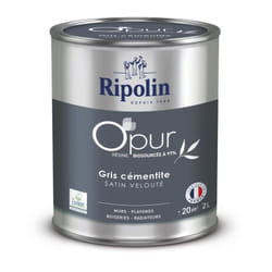 Ripolin - Peinture o'pur murs, boiseries & radiateurs 472185 - Gris cementite - Satin veloute - 2 l