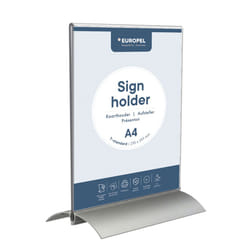 Europel 350062 support de panneau et stand d'information A4 Acrylique, Aluminium Argent