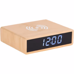 Réveil avec chargeur inductif en bambou et écran LED - design moderne et praticité en un Fonctionnalité moderne : Le réveil a ...