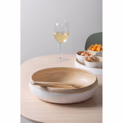 present time PT4192WH Plat de service Bambou Blanc Rond Bol de service