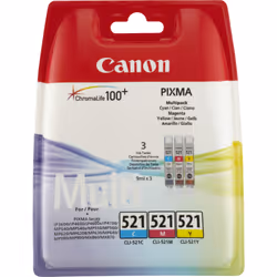 Canon Multipack de cartouches d'encre couleur CLI-521 C/M/Y, Encre à pigments, 3 pièce(s)