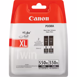 Canon Cartouche d'encre noire PGI-550BK (double pack), Rendement élevé (XL), Encre à pigments, 22 ml, 500 pages
