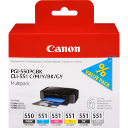 Canon Multipack de 6 cartouches d'encre PGI-550/CLI-551 PGBK/C/M/Y/BK/GY, Encre à pigments, Encre à colorant, 6 pièce(s), Mul ...