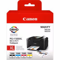 Canon Multipack de cartouches d'encre noire/cyan/magenta/jaune haut rendement PGI-1500XL, Multi pack