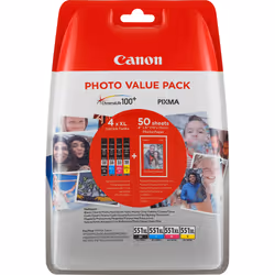 Canon Pack économique de papiers photo CLI-551XL BK/C/M/Y à haut rendement, Encre à colorant, Encre à colorant, Multi pack