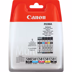 Canon Multipack de cartouches d'encre pigmentée PGI-580BK/CLI-581 BK/C/M/Y, Rendement standard, 11,2 ml, 5,6 ml, 5 pièce(s),  ...