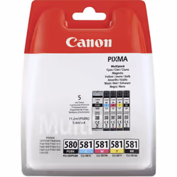 Canon Multipack de cartouches d'encre pigmentée PGI-580BK/CLI-581 BK/C/M/Y, Rendement standard, 11,2 ml, 5,6 ml, 5 pièce(s),  ...