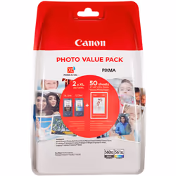 Canon Pack économique de cartouches d'encre noire PG-560XL et couleur CL-561XL + Papier Photo, Rendement élevé (XL), 12,2 ml, ...