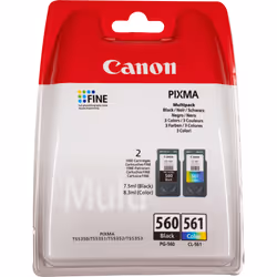 Canon Multipack de cartouches d'encre noire PG-560 et couleur CL-561, Rendement standard, 7,5 ml, 8,3 ml, 180 pages, 2 pièce( ...