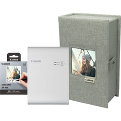 Canon SELPHY Kit haut de gamme imprimante photo couleur portable sans fil SQUARE QX10, blanc