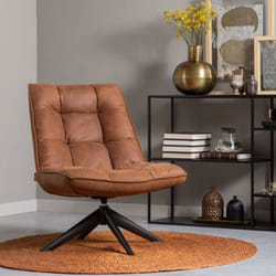Whitelabel - Fauteuil pivotant 85x70x90 cm en pu marron capitonné et métal