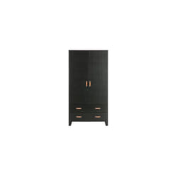 Woood - Armoire 2 portes 4 tiroirs 94x40x180 cm en pin noir - keoni
