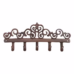 Esschert Design Crochet 5 places en fonte, Intérieure et extérieure, Crochet universel, Marron, Fonte, Vis, 38 mm