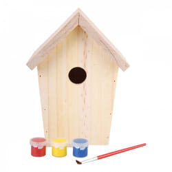 Esschert Design - Nichoir en bois à peindre diy - Kit complet nichoir + peinture + pinceau - h 20 cm - Livraison gratuite - Beige