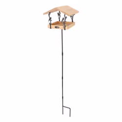 La Mangeoire sur pied en bois 131cm motif oiseaux apportera un lieu où y mettre de la nourriture pour les oiseaux de votre ja ...