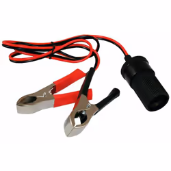 Pinces batteries avec prise 12 Volts Longueur câble 46cm. Poids net : 0,08 kg