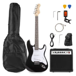 Max GigKit Guitare électrique Stratocaster 6 cordes Noir, Blanc