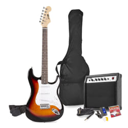 Max GigKit Guitare électrique Stratocaster 6 cordes Marron, Blanc