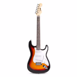 Max GigKit Guitare électrique Stratocaster 6 cordes Marron, Blanc