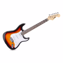 Max GigKit Guitare électrique Stratocaster 6 cordes Marron, Blanc