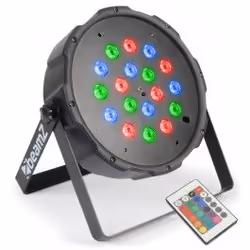 BeamZ FlatPAR, Noir, LED, 18 lampe(s), 1 W, Bleu, Vert, Rouge, 6 canaux