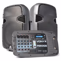Vonyx PSS-302, 2-voies, Avec fil, 300 W, 8 Ohm, Argent