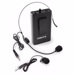 Vonyx BP12, Microphone à clipser, Avec fil &amp;sans fil, 3,5 mm (1/8"), 864500 MHz, Noir, Batterie
