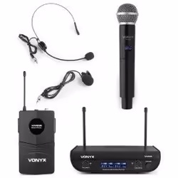 Vonyx WM82C, Microphone portatif/casque, Récepteur sac à dos, 30 - 20000 Hz, Émetteur à main, 0,5%, 96 dB