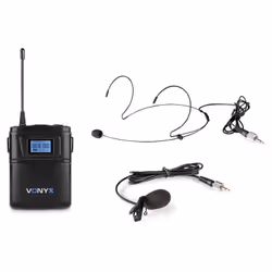 Vonyx WM60B, Microphone Lavalier/de casque, 40 - 17000 Hz, Récepteur sac à dos, 863 - 865 MHz, 16 canaux, AA