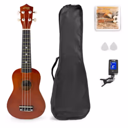 Max SOPRANO 21", Ukulele acoustique, Ukulele classique, Soprano, Noir, Bois, Tilleul, Tilleul