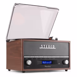 Audizio Frisco, Tourne-disque entraîné par courroie, Manuel, Marron, 33 1/3,45,78 tr/min, Rotatif, DAB+, FM