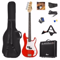 Max GigKitRe, Guitare basse électrique, 4 cordes, Rouge, Solide, Tilleul, Tilleul