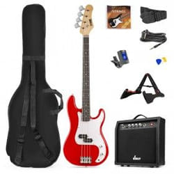 Max GigKitRe Guitare basse électrique Rouge 4 cordes 6,75 kg