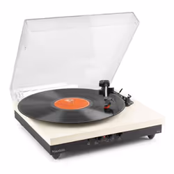 Tourne disque vinyle Bluetooth avec Haut-Parleurs Intégrés - Fenton RP113C - Cuir Crème - 33 45 et 78 Tours