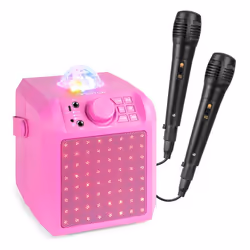 Fenton KAR55P Enceinte Karaoké Enfant Bluetooth avec Façade Lumineuse et Jelly Ball 50 Watts - Rose Batterie Intégrée