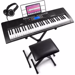 Max Rhapsody61 –  Clavier Électronique 61 Touches Pack Complet Débutant - avec Banc Stand Micro et Casque