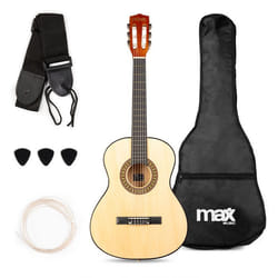 Max SoloArt Pack Guitare Classique Junior 3/4 - Bois Naturel Clair Cordes en Nylon 6 à 12 ans Sac de Transport