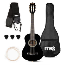 Max SoloArt Pack Guitare Classique Junior 1/4 - Noire Cordes en Nylon 4 à 6 ans Sac de Transport