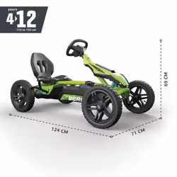 Kart à pédales BERG Rally DRT vert pour enfant - Pneus à chambre à air - Siège réglable - Garantie 2 ans