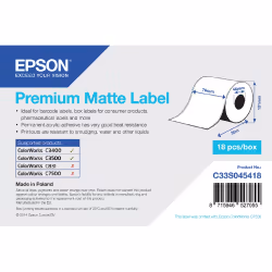 Epson Rouleau adhesif continu Premium Matte 76mm x 35 mm pour TM-C3400, Mat, 163 g/m², 1 pièce(s), 113 mm, 108 mm, 89 mm
